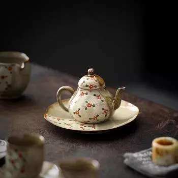 Чайник в японском стиле с имитацией дров, грубый керамический чайник ручной работы, расписанный вручную под глазурью, набор для чая в стиле кунг-фу