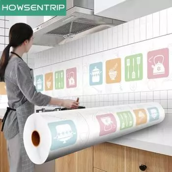 Чайник-вилка, утолщенные кухонные обои из ПВХ, самополирующиеся кухонные масляные и водонепроницаемые наклейки, высокотемпературные обои 0.6x1m