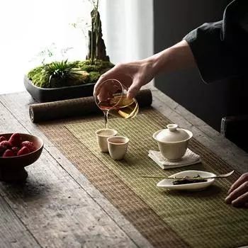 Чайный коврик Zen Linen, льняная ткань, японский чайный флаг, чайный сервиз, подушка, водонепроницаемая теплоизоляция, китайский настольный флаг 30x60cm коричневый