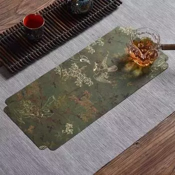 Чайный магазин в китайском стиле Ретро чайная подставка Водонепроницаемая ткань для чая для сухого заваривания Подкладка Ткани Дзен Подставка для чайной чашки Подскатерник Green Yunsha Chunxiang (45*20cm)