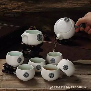 Чайный набор Кунг-фу с глазурью «Снежинка», Чайная чашка, Чахай, Подарок-чайный набор с гравировкой 28*25*16