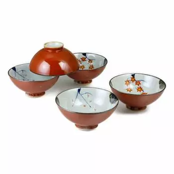 Чайный набор Ranchant Rice из 5 чайных ложек Vermilion Spring N445456 Arita Made in Japan Чаша, Чаша, (красный), Мульти, Осень, 125,5 см, Керамика,
