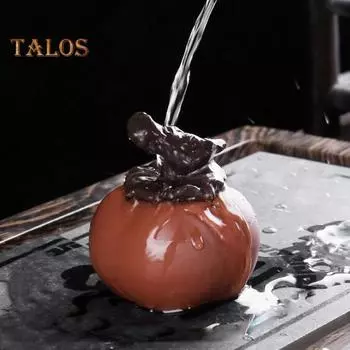 Чайный набор ручной работы из фиолетовой глины с изображением хурмы, привлекающий богатство, питательный чайный компаньон, компактное игривое декоративное украшение для домашнего офиса A