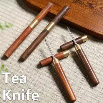 Чайный нож из сандалового дерева, нож для льда из нержавеющей стали с ручкой и ножнами из черного дерева, приспособление для разламывания чая, инструменты для приготовления рожков и пирожных эбеновый