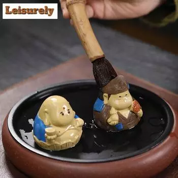 Чайный питомец из фиолетовой глины с персонажами из Дзен, ручной работы, монах Цзигун, будда, чайная фигурка, японская чайная церемония, чайная статуэтка, чайный сервиз, украшения