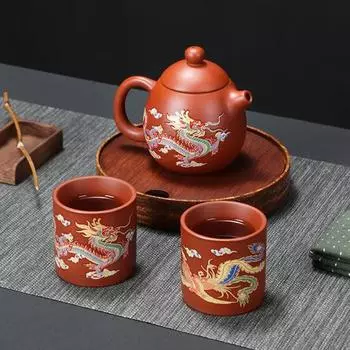 Чайный сервиз Цзыша ручной работы Дракон и Феникс, меняющий цвет фиолетовый глиняный чайник Кунг-фу Чайник Мастерство Магия B