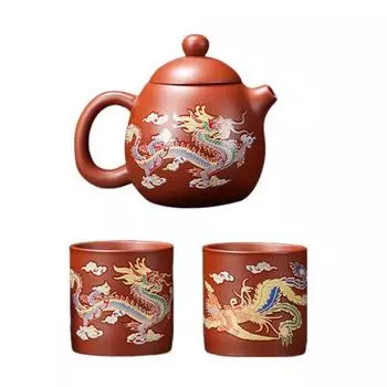 Чайный сервиз Цзыша ручной работы Дракон и Феникс, меняющий цвет фиолетовый глиняный чайник, чайный горшок кунг-фу, мастерство изготовления, волшебный чайник, подарок для любителя чая