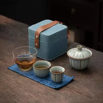Чайный сервиз для путешествий на открытом воздухе, керамический один горшок, две чашки, набор быстрой чашки, портативный китайский чайный сервиз, галстук Пуэр, чайный сервиз Гуаньинь, подарок другу