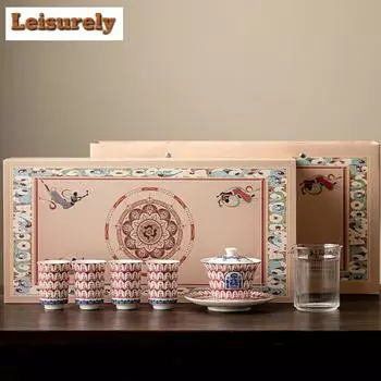 Чайный сервиз из белого фарфора «Тысяча Будд», полный набор для чайной церемонии в стиле дзен, набор для домашнего хозяйства, чайник и чайные чашки, принадлежности для чаепития