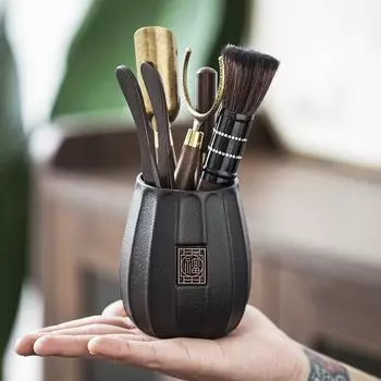 Чайный сервиз из черного сандалового дерева, чайная церемония, костюм для шести джентльменов, принадлежности для заваривания чая, ложка-клипса, чайный сервиз, аксессуары для чайного искусства