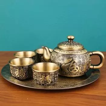 Чайный сервиз из цинкового сплава Baifu, винтажный, зеленый, антикварный, цветной, украшения, набор для заваривания чая, поднос, чашка, чайник, металлические изделия