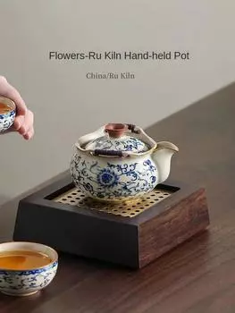 Чайный сервиз из синего и белого фарфора в китайском стиле, настольный декоративный горшок, крышка, большая чашка для чая с защитой от ожогов и крышкой