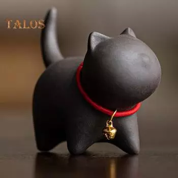 Чайный сервиз «Котенок» с изображением питомца в стиле кунг-фу, изготовленный вручную из фиолетового песка, для чайного домика в стиле восточной элегантности, для стола, домашнего офиса, чайной комнаты, уникальный подарок для любителей чая черный серый