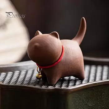 Чайный сервиз «Котенок» с изображением питомца в стиле кунг-фу, изготовленный вручную из фиолетового песка, для чайного домика в стиле восточной элегантности, для стола, домашнего офиса, чайной комнаты, уникальный подарок для любителей чая дубильная кора