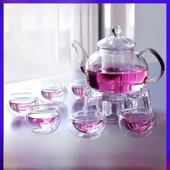 Чайный сервиз кунг-фу: Заварочный чайник с подогревом, двухслойная чашка, фильтрованный цветочный чайник.