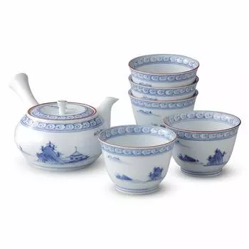 Чайный сервиз Ranchant Teapot Multi Teapot Картина с пейзажем Киото Arita Ware Korin Kiln Сделано в Японии 17x14x8.4/чашка 8.4x6 см