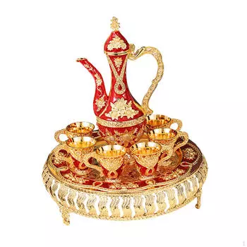 Чайный сервиз со стеклянным кувшином и чашками для элегантной сервировки красный