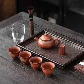 Чайный сервиз в фиолетовом глиняном горшке в стиле кунг-фу, наполовину ручной работы, в виде дракона-феникса из необработанной руды, подарочный набор в коробке