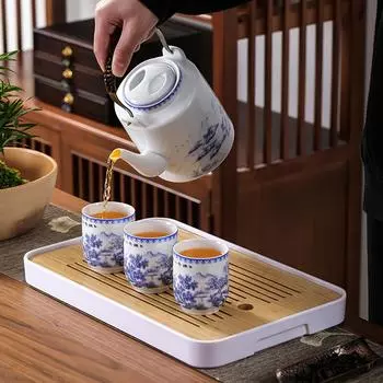 Чайный сервиз в китайском античном стиле, 1100 мл/27,20 унций, чайник и 6 чашек, синий и белый фарфоровый набор для питья, домашний декор, декор комнаты, подарки Blue And White-dragon
