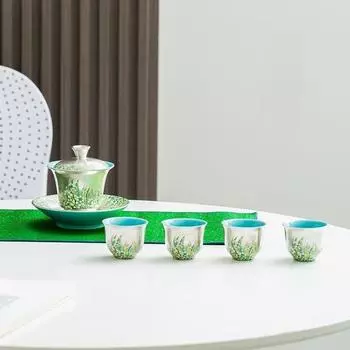 Чайный сервиз в китайском стиле, расписанный вручную, весенний цветок, позолоченная серебряная чаша, подарочная коробка, чайный сервиз в стиле кунг-фу, один чайник и четыре чашки