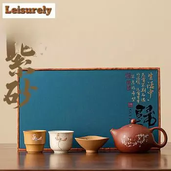 Чайный сервиз Xishi из фиолетовой глины ручной работы с изображением цветка сливы, полный комплект, элегантный набор для чайной церемонии, заварочный чайник и набор чашек, подарочный чайный сервиз