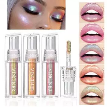 Chameleon Lip Glaze Блеск для губ Тени для век, хайлайтер для лица Увлажняющая жидкая помада с бриллиантовым мерцанием, блеск для губ Aurora Dazzle для вечернего ежедневного макияжа 01#