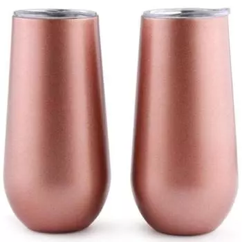 Champagne Tumbler Flutes Set of 2 for Wedding Bridesmaids Gift Stainless Steel Double Walled Insulated Stemless Wine Glasses 6oz 180ml