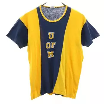 Champion 70-е годы Винтаж Сделано в США бирка Bartag поздняя модель Футболка с коротким рукавом одинарной строчкой с логотипом колледжа Мужская Подержанная