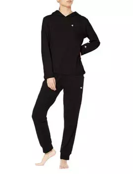 Champion Hooded Loungewear Stretch Mini Size L Women s Long-Sleeved Pants, Fleece, Black, чёрный