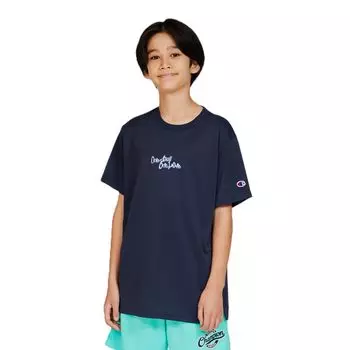 Champion Короткий рукав для короткой горловины Быстросохнущая Высокоантибактериальная и против запаха Графическая футболка с коротким рукавом Темно-синяя Детская, Рукав, Горловина, Сушка, Дышащая,