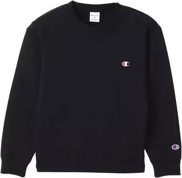 Champion Long ХЛОПОК Логотип в одной точке Круглый вырез Размер 140 Детская толстовка, Рукав, 100% Хлопок, США, Вышитая, Толстовка, Базовая, чёрный