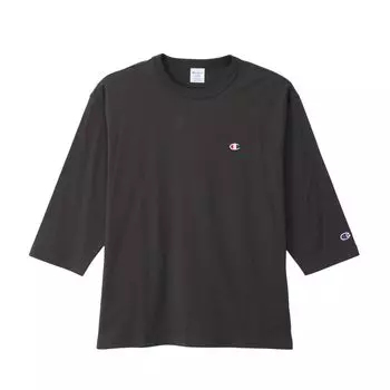 Champion Long Sleeve Round Relaxed Drop Off Men s T-Shirt, 3/4 Sleeves, Neck, 100% Cotton, One-Point Logo, Fit, Shoulder, Black, C8-A408Z