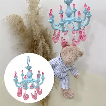 Chandelier Shape Hanging Drying Rack Sock Hanger Household with 8 Clips Windproof for Towel Clothes синий