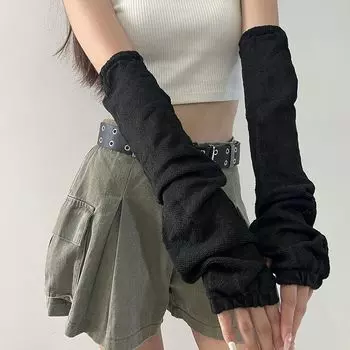 Chanuo Xiucai 2025 Summer New Mesh Gloves Women Fake Sleeve Arm Sleeve Y2g Wear Sun Protection Oversleeve Black All yards