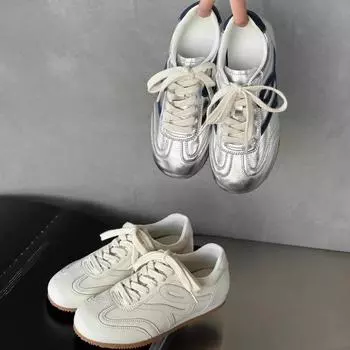 Chaobunnan soft-soled versatile little white shoes women s breathable ballet style retro casual shoes children s flat-soled German training shoes w 35 серебряный