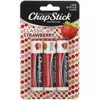 Chapstick Brand Lip Care Skin Protectant 4g, Classic Strawberry, 3 pcs.