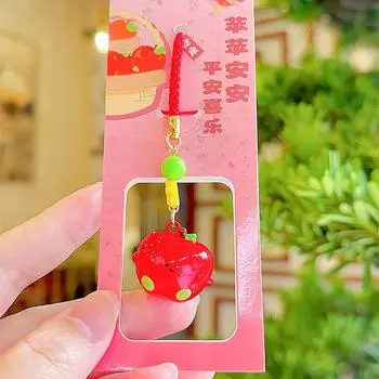 Character Fruit Apple Water Sound Bell Keyring Plush Keychain Children Bag Decor Apple