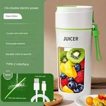 Charging Digital Display Juicer For Home Small Portable Fruit Juicing Cup Outdoor Multifunctional Electric Blender Apple Green [10 Page Knife + Ice Breaking]]