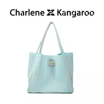 Charlene & Kangaroo Original Jacquard Strap Knitted Tote Bag Women Summer Vacation Stripe Shoulder Bag Blue
