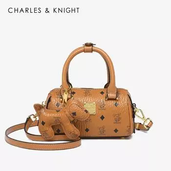 Charles & Knight Pillow Bag Women s 2024 New Arrival Trendy Mini Satchel One-Shoulder Crossbody Boston Bag Brown complimentary pendant