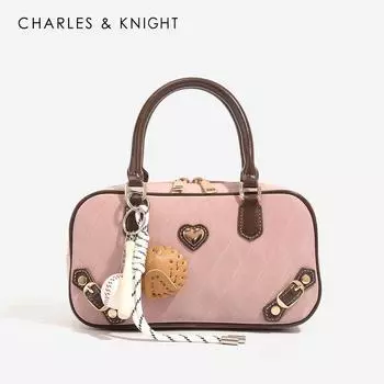 Charles & Knight Rhombus Bowling Bag Women 2025 Summer New Niche Contrast Color Shoulder Messenger Bag Pink Free Hanging Ornaments