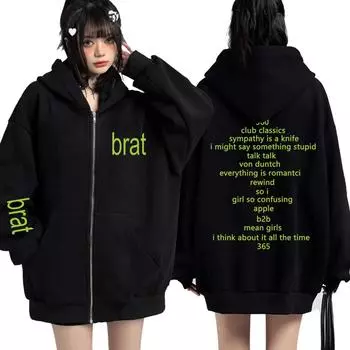 Charli Xcx со специальным гостем Shygirl Zipper Hoodie Brat Album 2024 Tour Men Women Популярная теплая повседневная хип-хоп куртка большого размера S