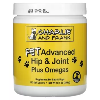 Charlie and Frank, Pet Advanced Hip & Joint, с омега-кислотами, для кошек и собак, 120 мягких жевательных таблеток, 10,1 унции (288 г)