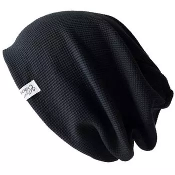 [ШАРМ] БОЛЬШАЯ Вафельная 100% Хлопок Большого Размера Шапка [Свободный Размер [A] Черный] Стильный Стрейч