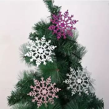 Шарм Рождественские Снежинки Рождественская елка Серебряные Блестки Искусственные Пластиковые Поддельные Снежинки 6 шт. Украшения Подвесные Украшения белый