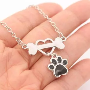 Charm Gift European and American Fashion Cute Dog Claw popular Love Necklace for Women 1Pc Drip Glue Bone Black Silver Jewelry Pendant серебряный