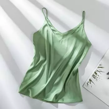 Очаровательный женский топ-халтер на бретельках без рукавов, шелковый женский топ больших размеров с V-образным вырезом и атласом L зелёный