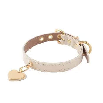 Charm Leather Dog Small Medium Dogs Genuine Cow Adjustable Going Out Monchri [Heart Collar] Collar, Dogs, (М/Слоновая кость), Кожа, Легкий, Размер,