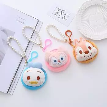 Charm Plush change bag Children s gifts Pearl Strap pendant Zipper short Coin Purse Circular creative Women s Small Wallet Coin Bag жёлтый
