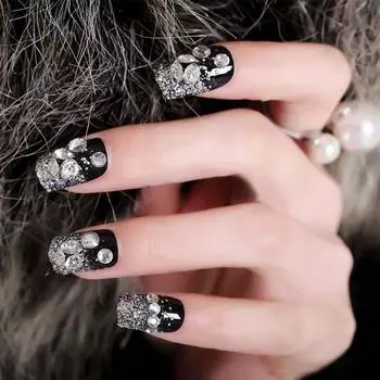 Charm Press on nail 3D Nail Tip Nail Extension Black White Fake Nails Full Cover False Nails